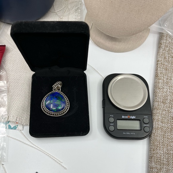 Vintage 925 Sterling Silver Azurite-Malachite Pendant - Picture 16 of 17